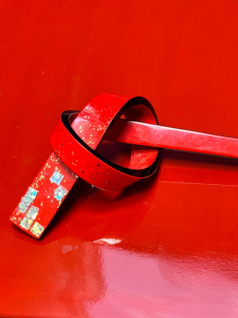 Hair Accessory Kanzashi Knot Red with Shimmer