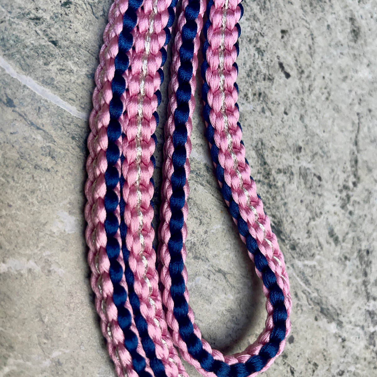 Obijime Belt Flat Braided Purple and Pink with Silver in Silk