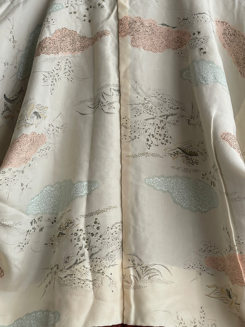 Haori Dark Burgundy in Shibori with Tsujihagana Style Flowers
