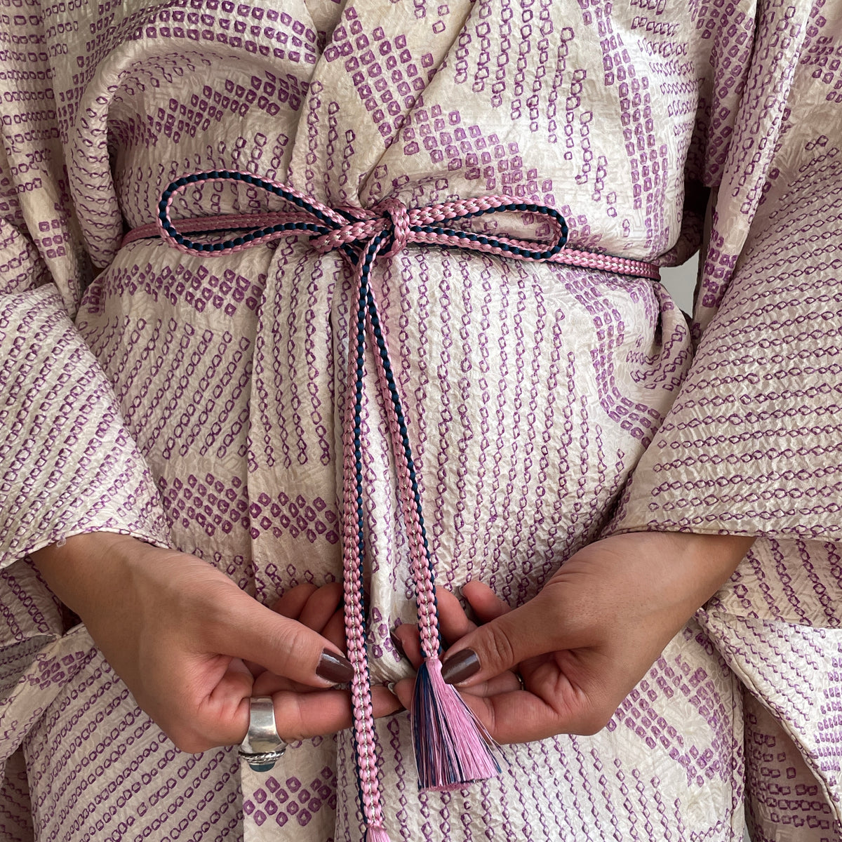 Haori White with Shibori Technique in Purple Silk