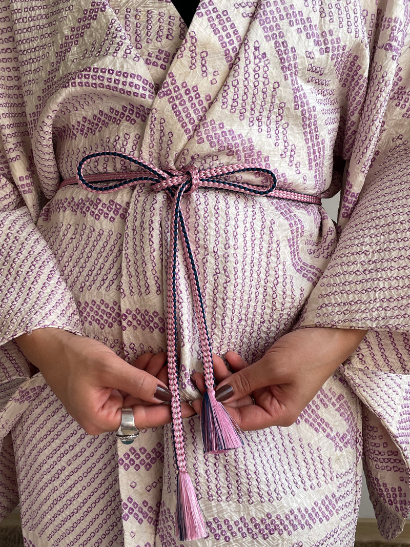Haori White with Shibori Technique in Purple Silk