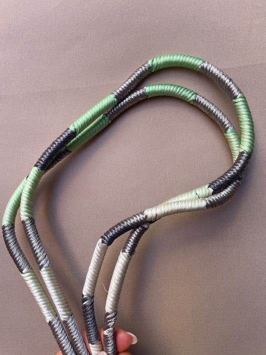 Obijime Belt Green Tones and Silver in Silk