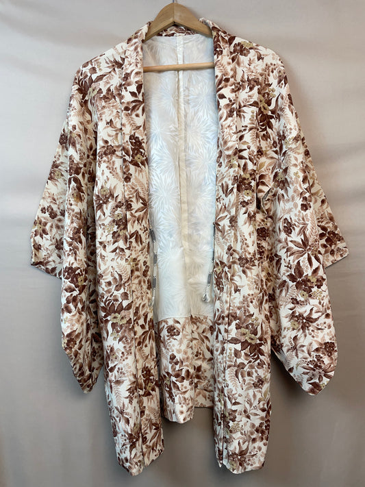 Haori Off White with Brown Painted Leaves