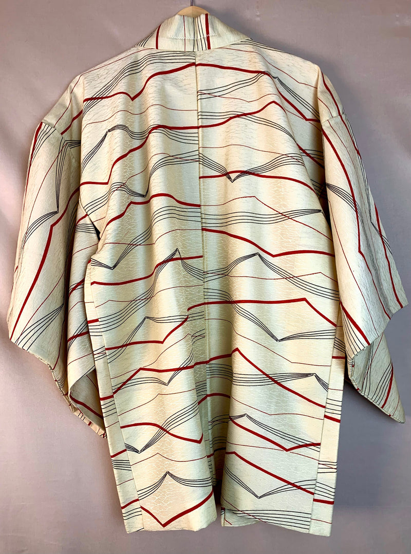 Haori Modern Art in Pale Yellow Silk