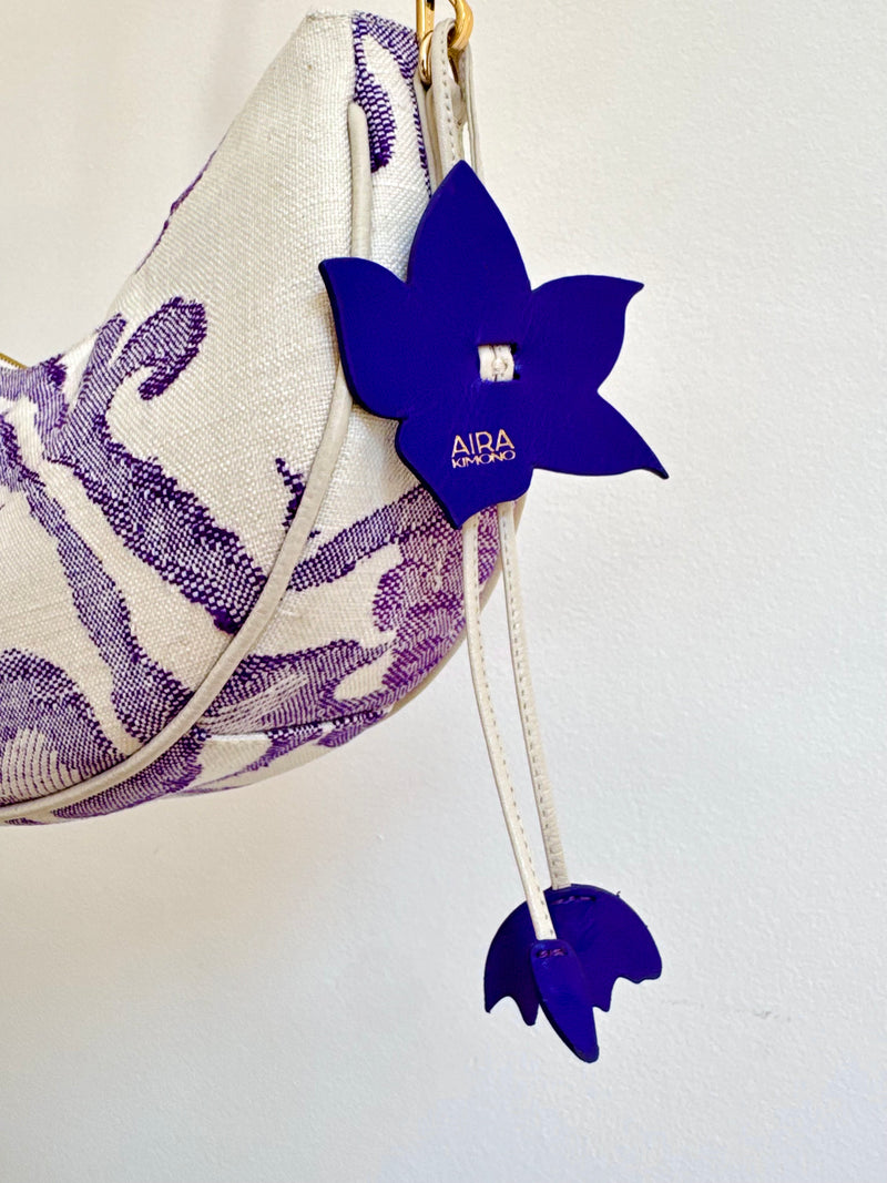Aiko Bag: Fuji - White and Purple from Woven Japanese Obi Sash with White Leather Strap