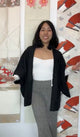 Haori Black with Black Leaves Embroidery in Silk