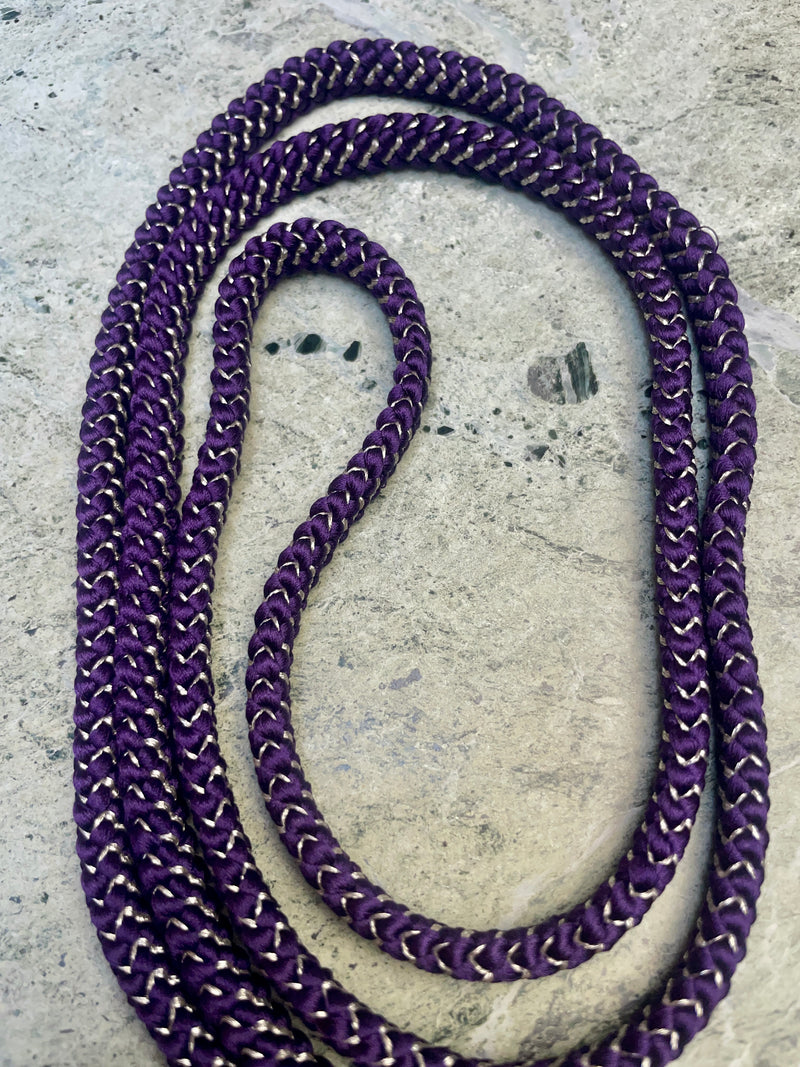Obijime Belt Flat Braided Deep Purple with Gold in Silk
