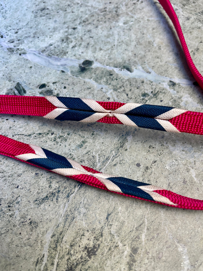 Obijime Belt Flat Deep Magenta with Dark Blue Arrows