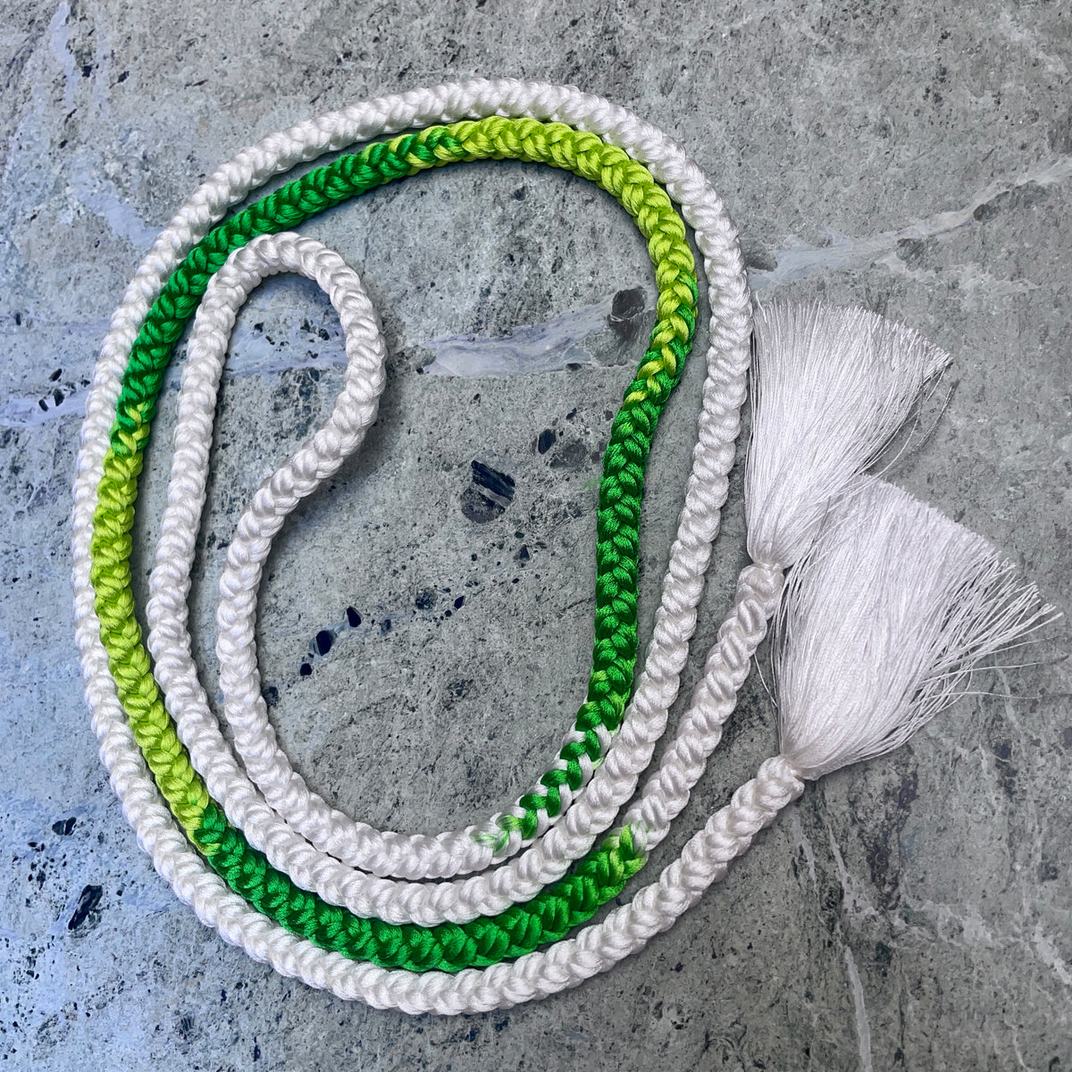 Obijime Belt Round Braided Green and White in Silk