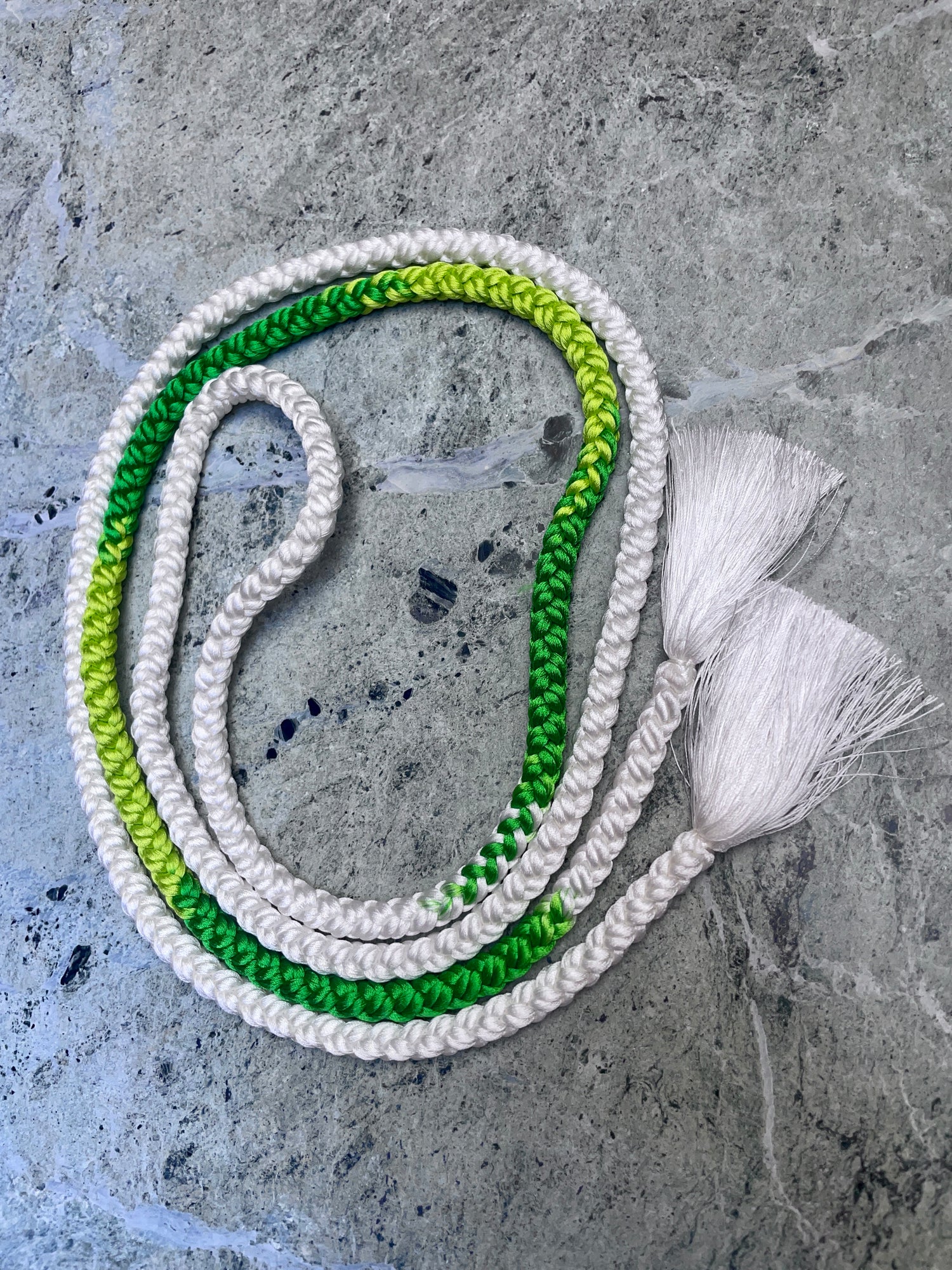 Obijime Belt Round Braided Green and White in Silk