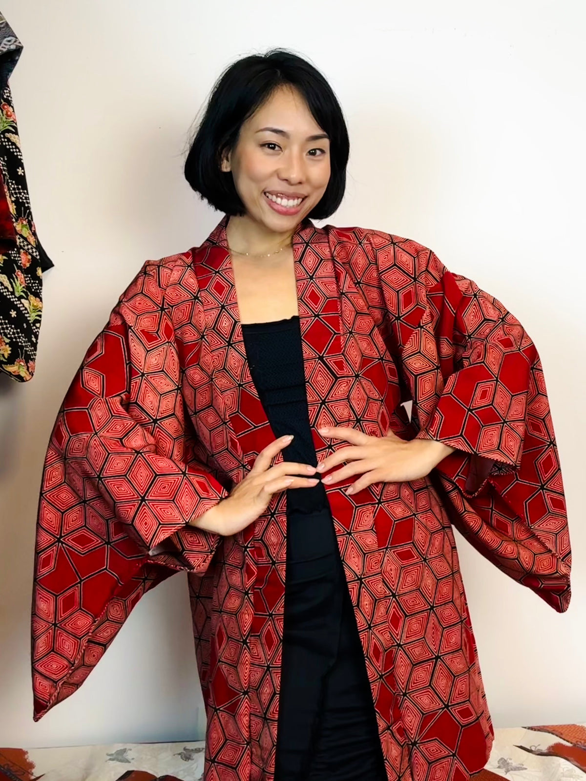 Haori Red Geometric Cubic Shapes