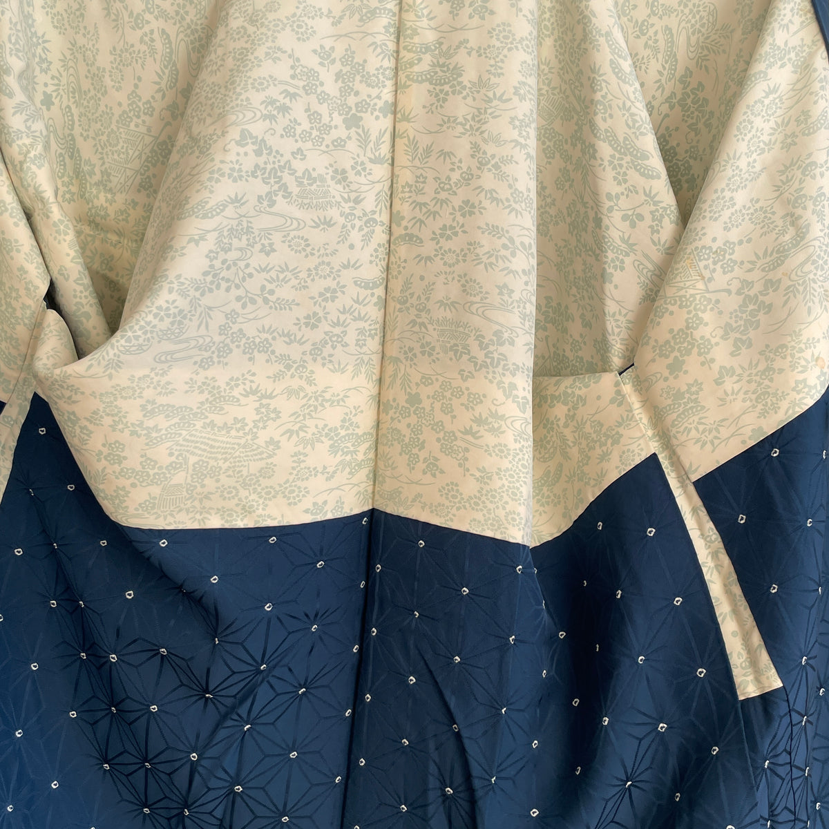 Haori Asahona Pattern in Dark Blue Silk