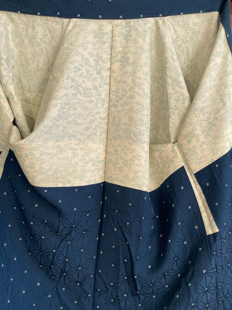 Haori Asahona Pattern in Dark Blue Silk