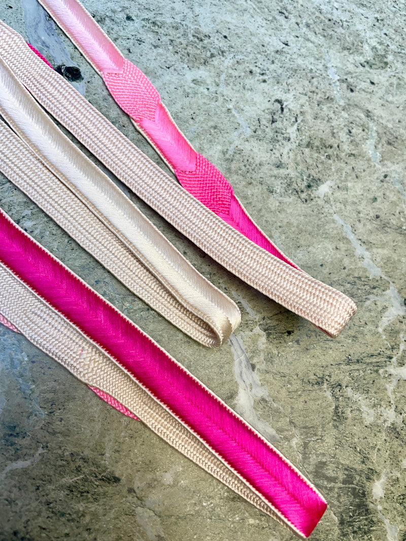 Obijime Belt Flat Hot Pink and White Silk