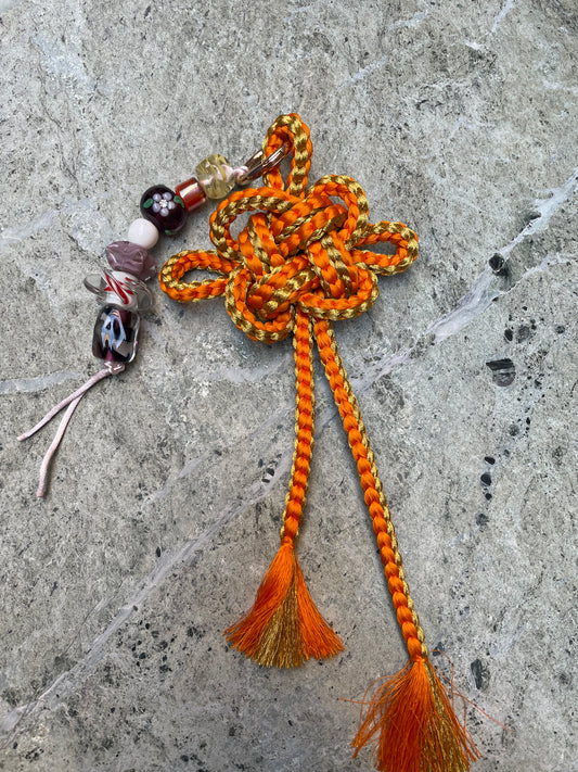 Obijime Bag Charm - Orange And Gold In Silk