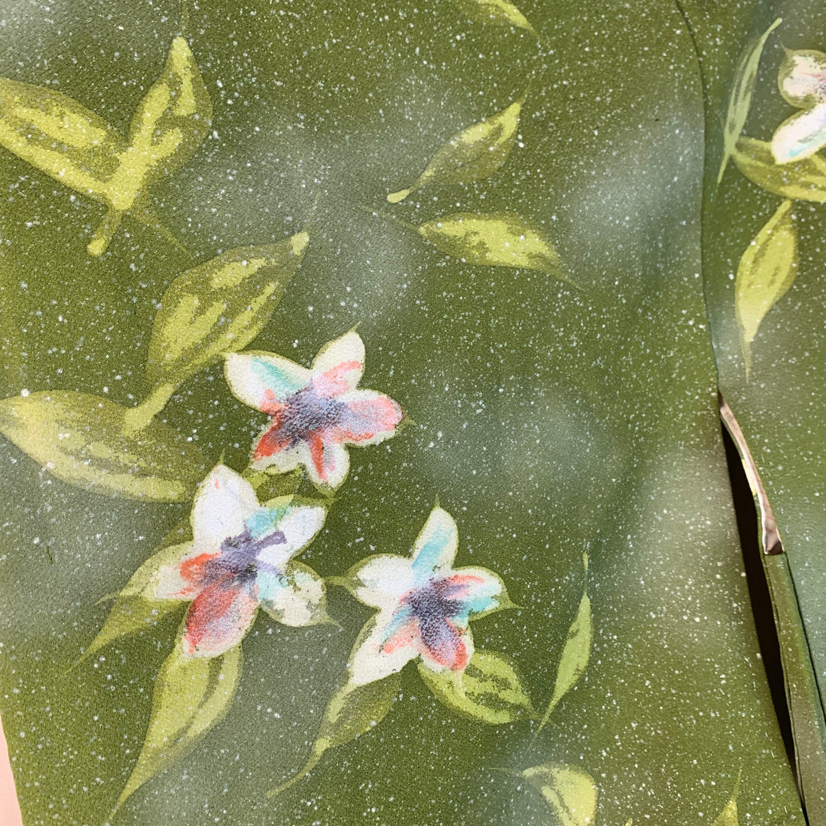 Haori Hand Painted Flowers in Green silk - SKU