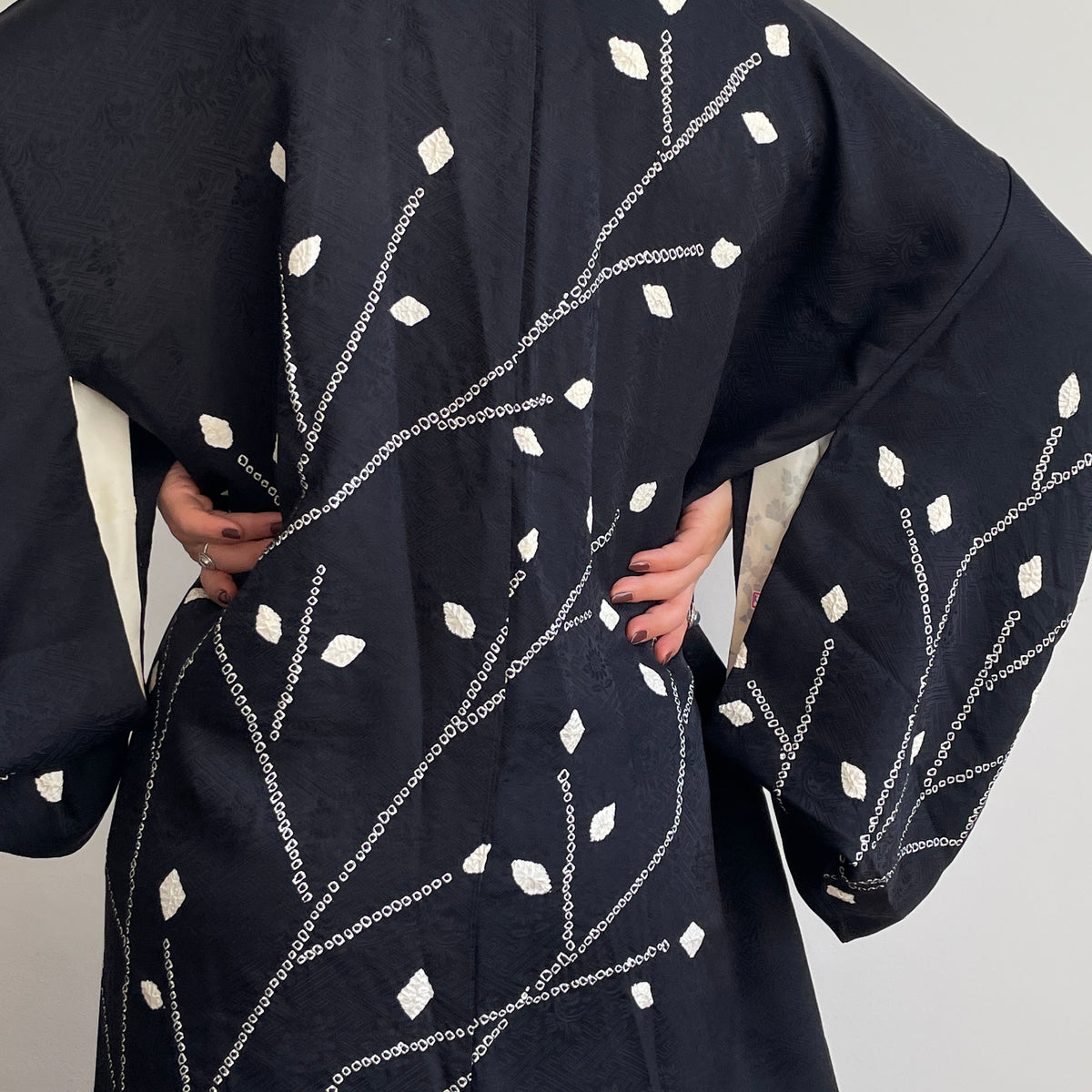 Haori Black with White Shibori Technique Leaves White in Silk