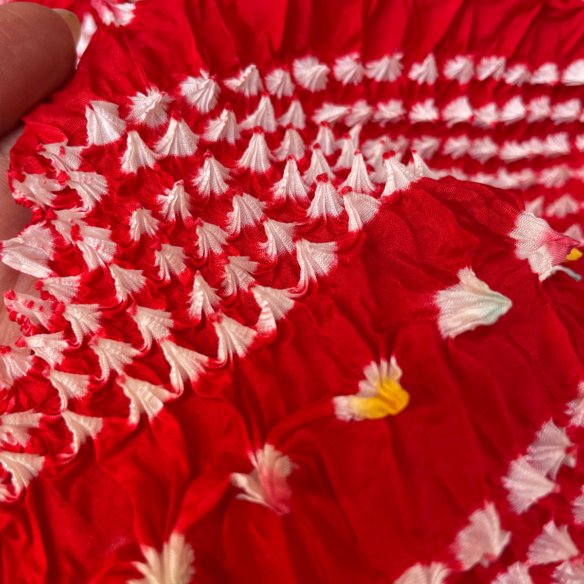 Scarf or Belt in Shibori Technique in Red Silk