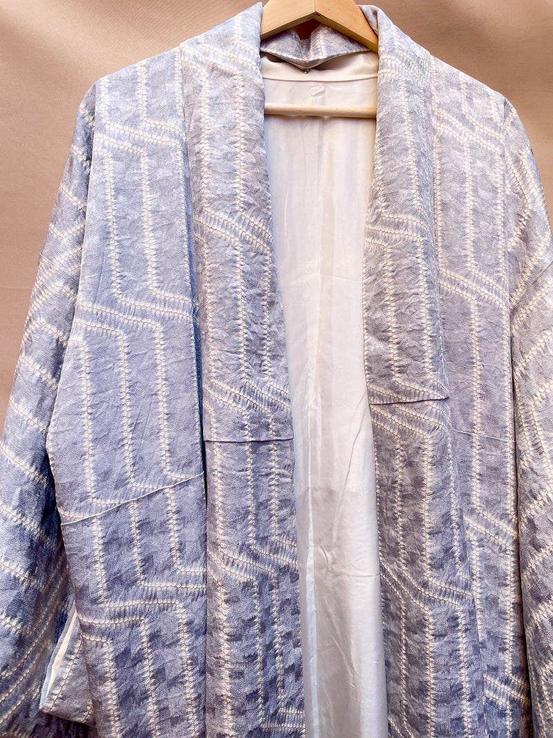 Kimono Light Blue Shibori Stripes in Silk
