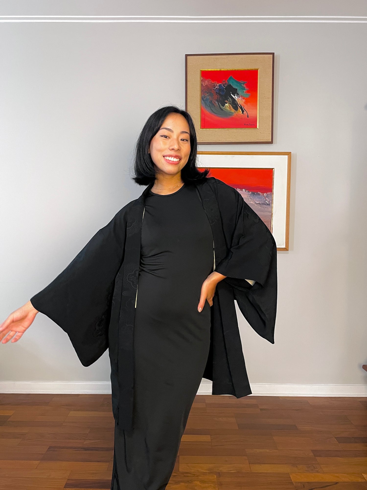 Haori Black with Black Motif Embroidered in Silk