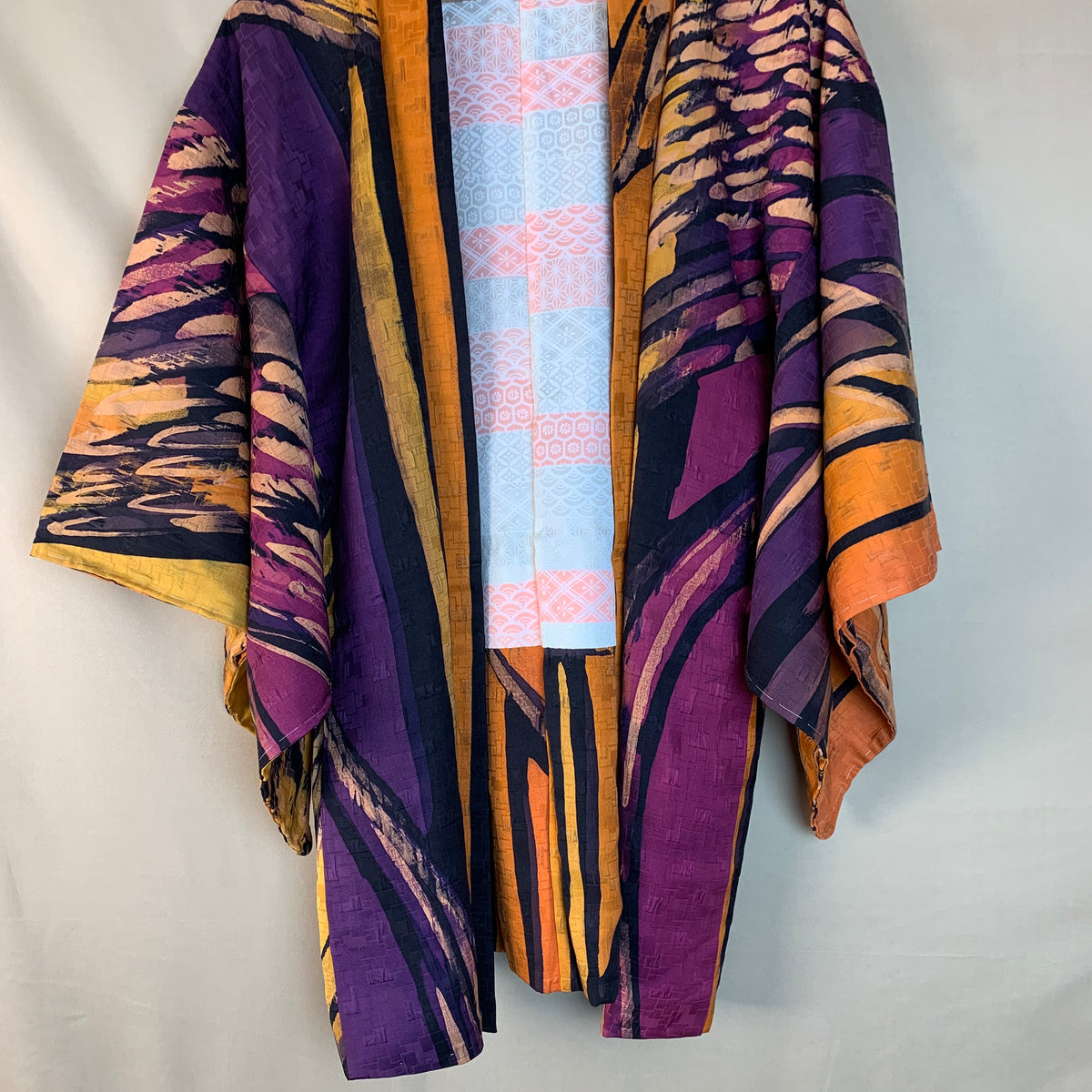 Haori Painted Orange Purple Black in Silk