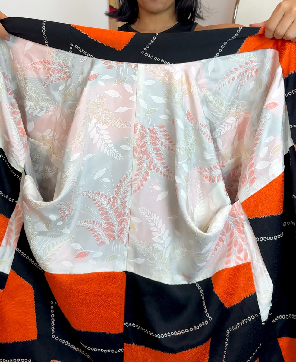 Haori Jacket in Black and Orange in Shibori Silk