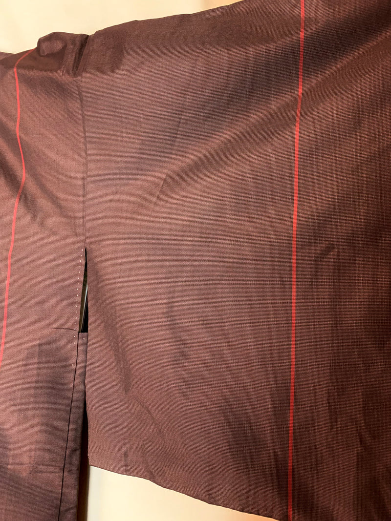 Haori Brown with Red Lines and Blue Interior