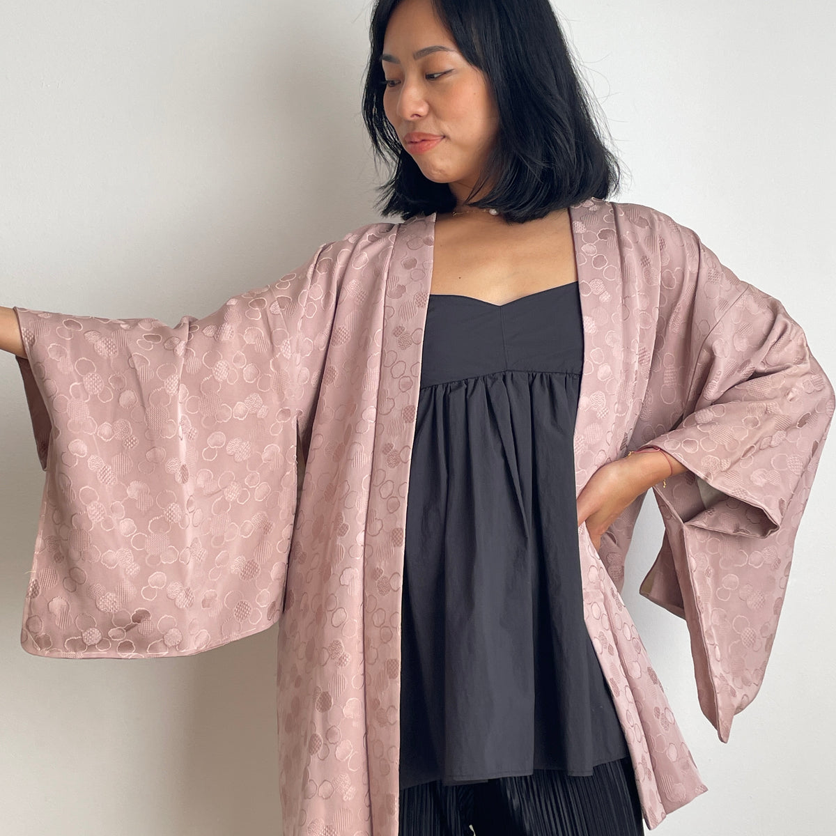 Haori Mauve Lavander with Bubbles Texture in Silk