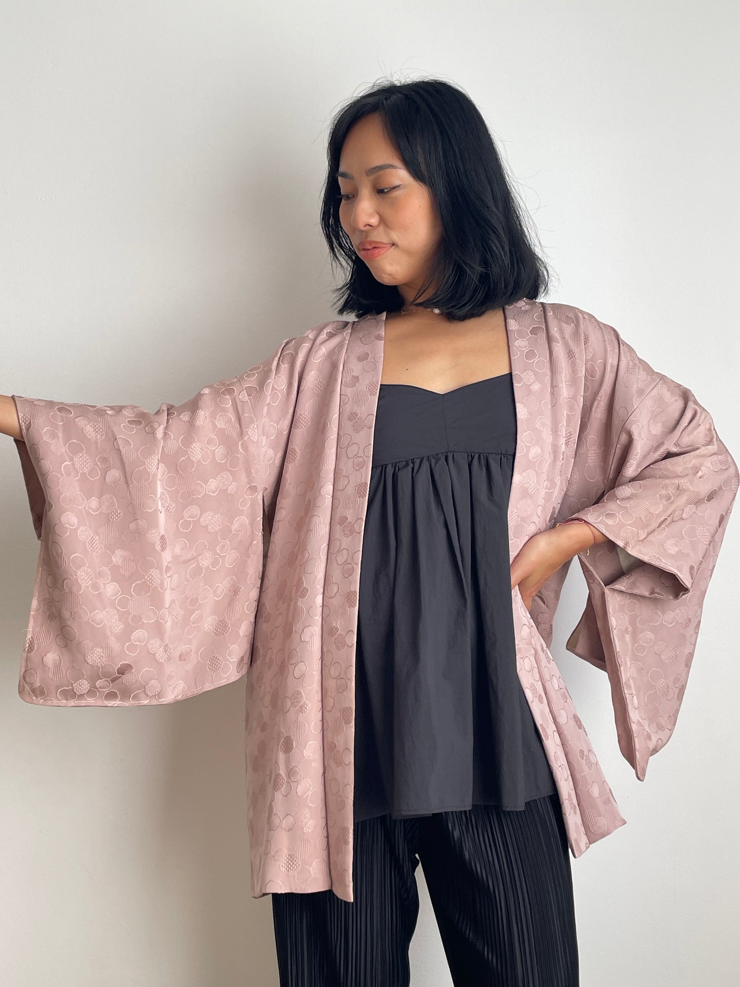 Haori Mauve Lavander with Bubbles Texture in Silk