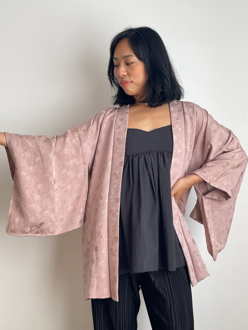 Haori Mauve Lavander with Bubbles Texture in Silk