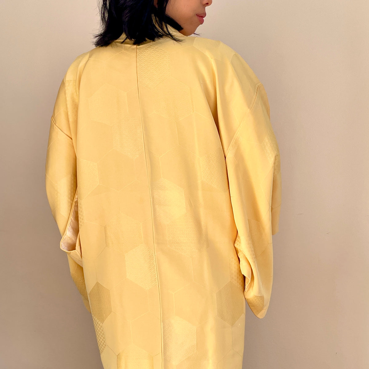Haori Pale Yellow with Bee Hive with Texture in Silk
