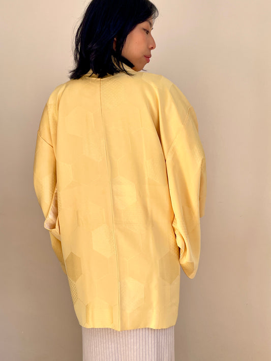 Haori Pale Yellow with Bee Hive with Texture in Silk