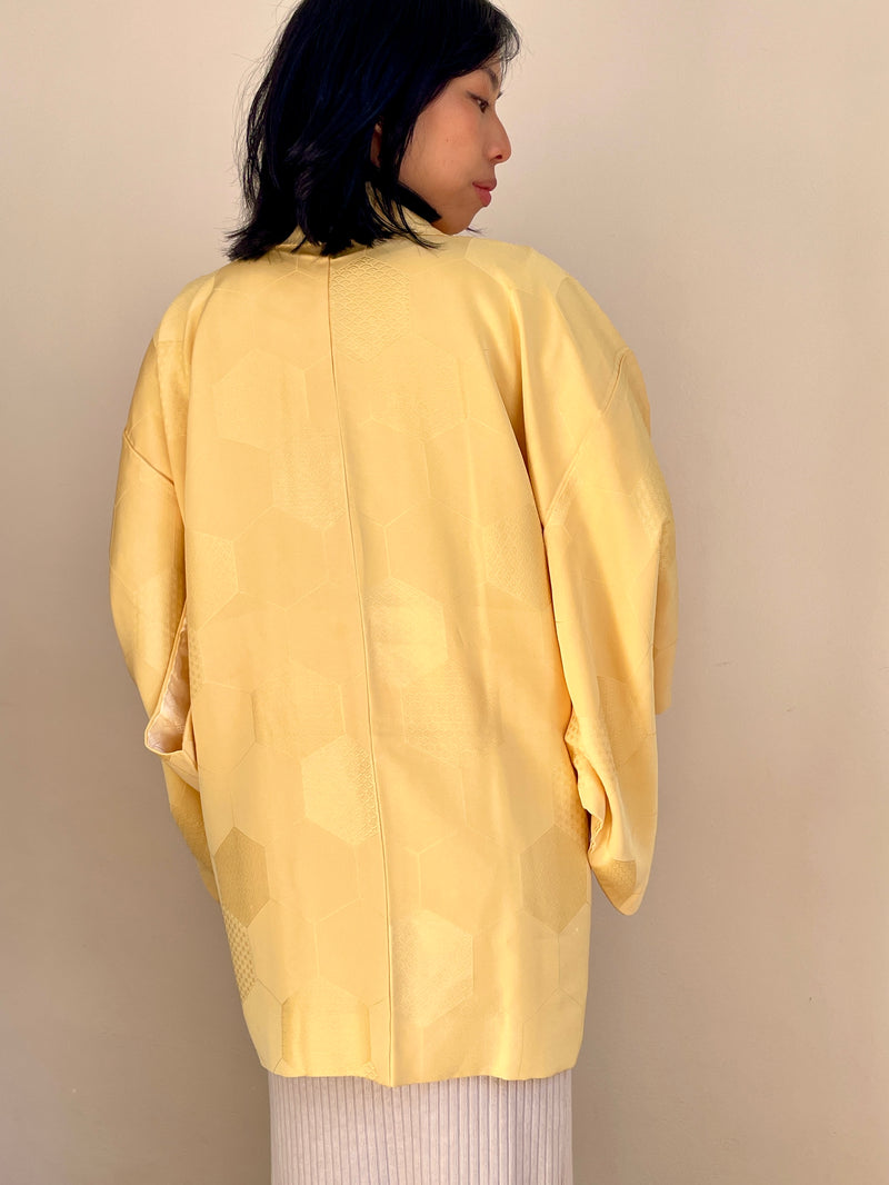 Haori Pale Yellow with Bee Hive with Texture in Silk