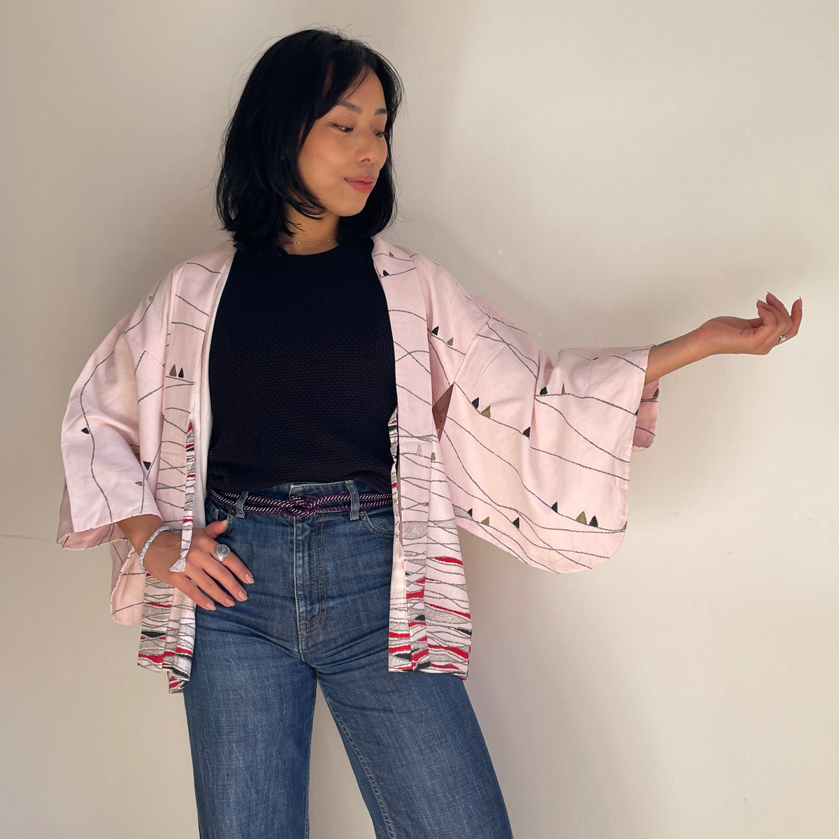 Haori Pastel Pink Crayon in Mixed Silk