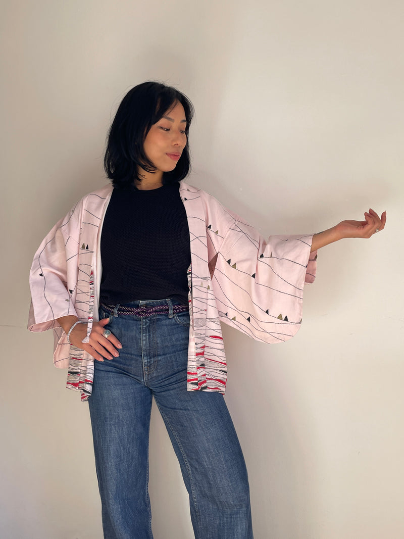 Haori Pastel Pink Crayon in Mixed Silk