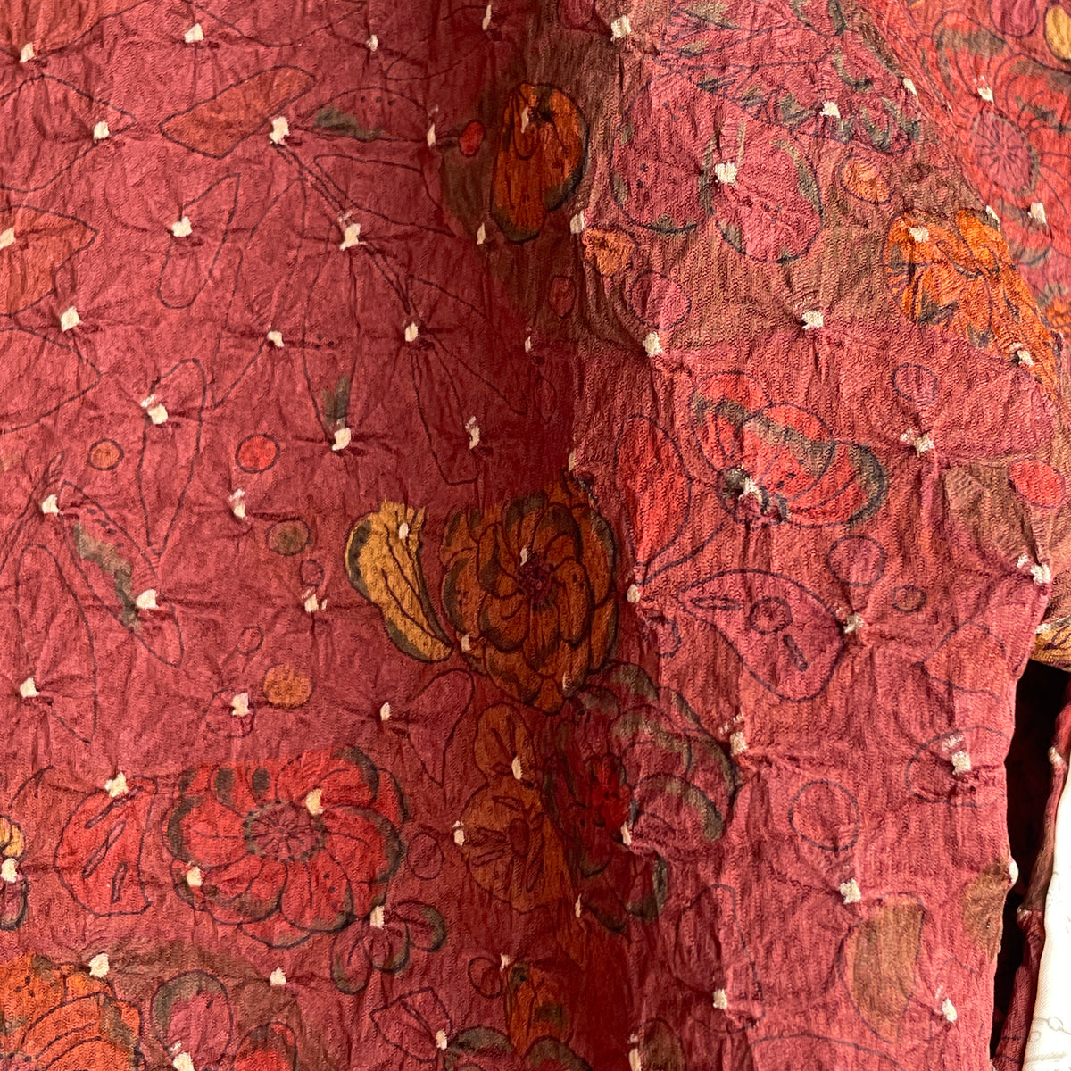Haori Dark Burgundy in Shibori with Tsujihagana Style Flowers