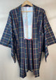 Haori in Dark Blue Checkered Multicolor Lines with Knot Closure
