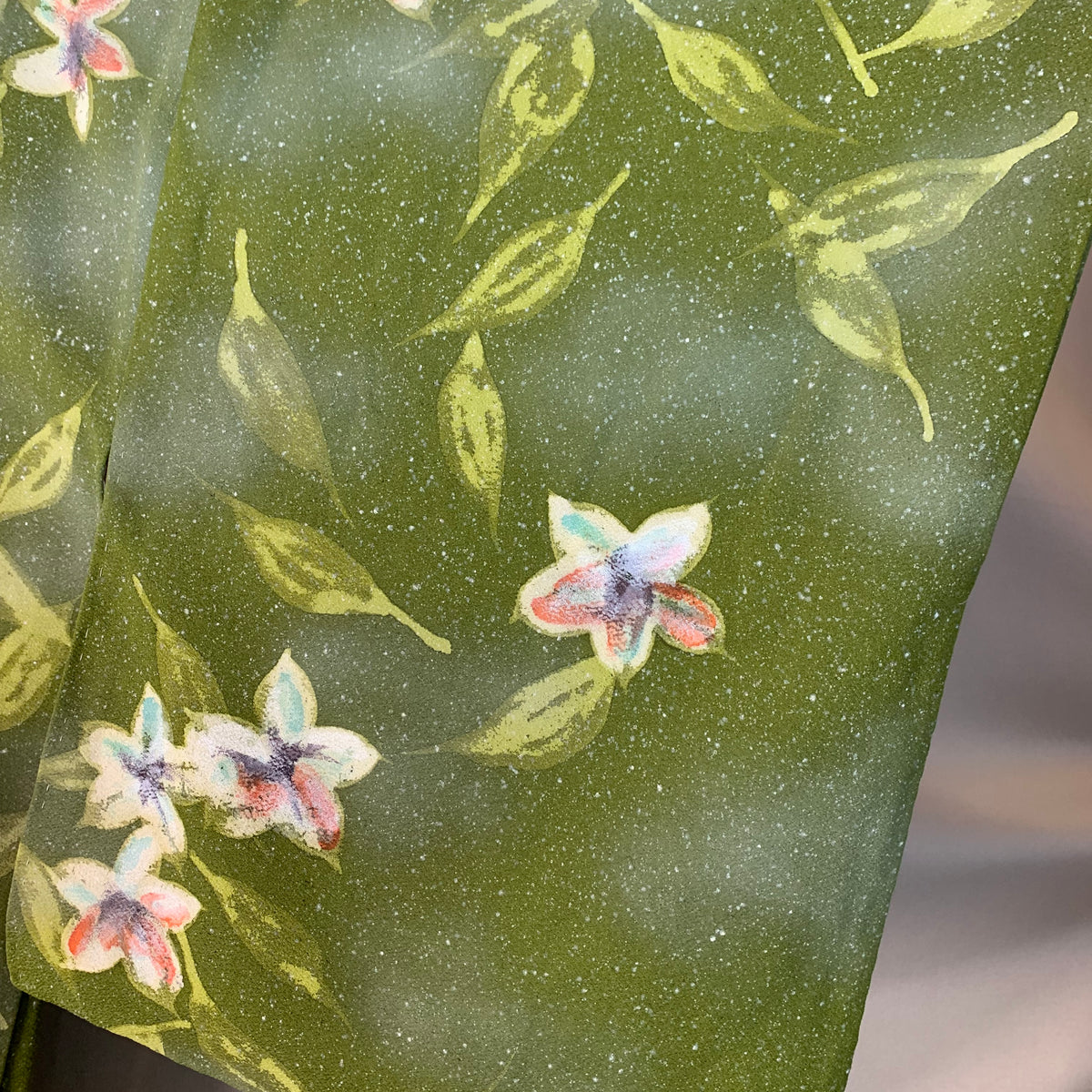 Haori Hand Painted Flowers in Green silk - SKU