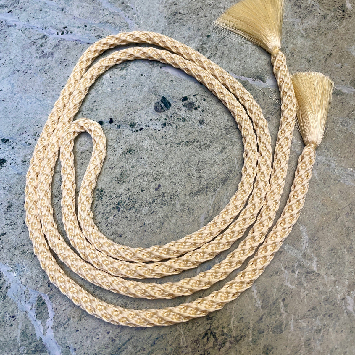 Obijime Belt Round Braided in Pale Yellow Cream in silk