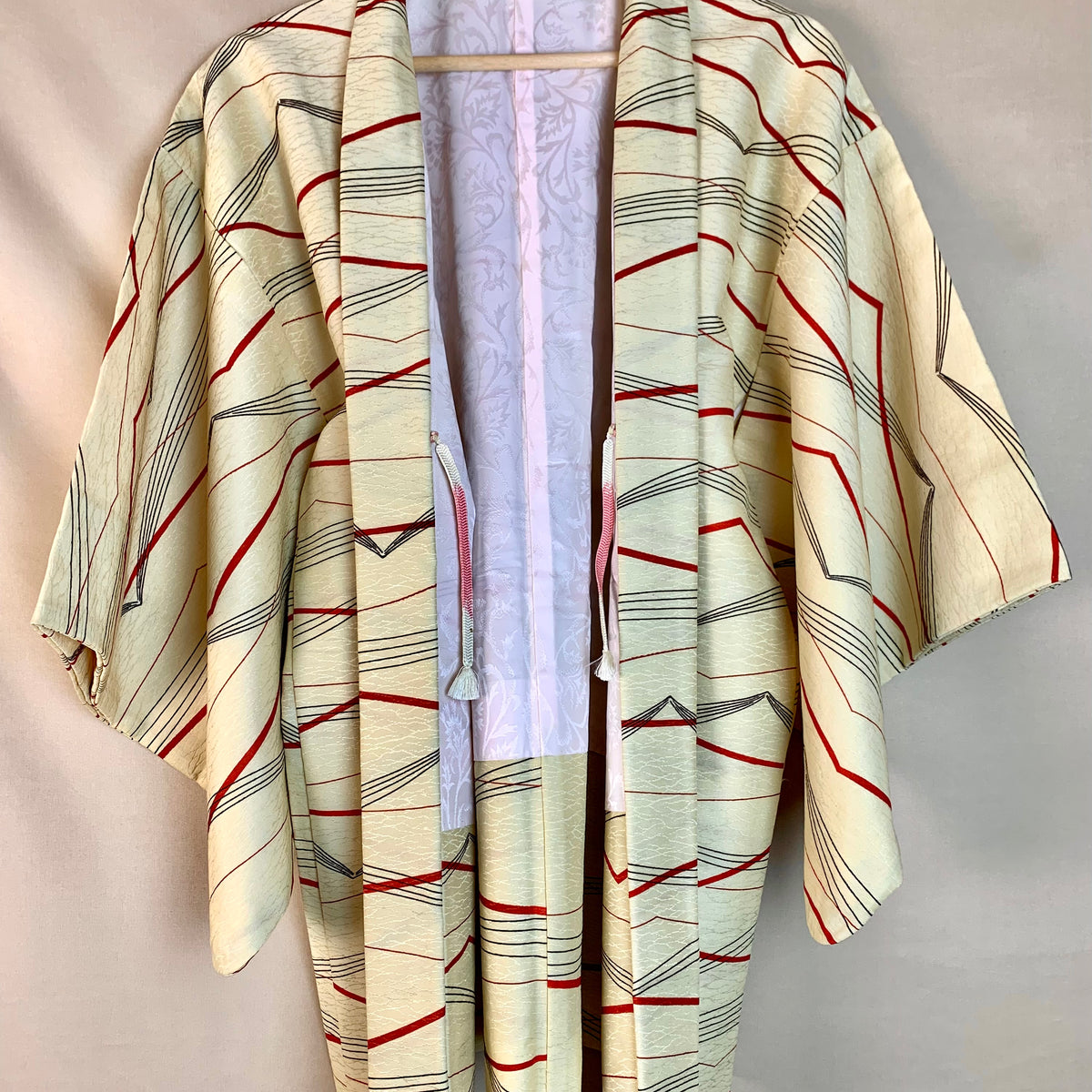 Haori Modern Art in Pale Yellow Silk
