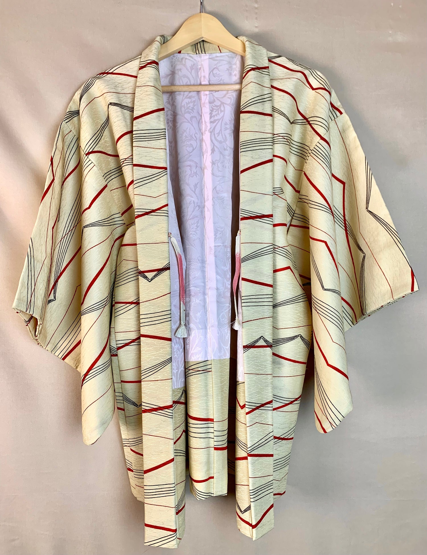 Haori Modern Art in Pale Yellow Silk