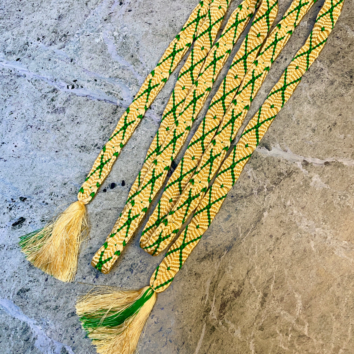 Obijime Belt Flat Yellow and Green Crosses