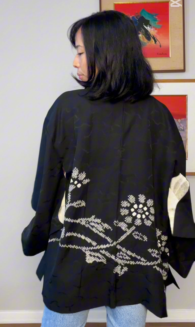 Haori Black Texture with Shibori Work