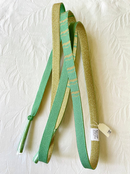 Image Obijime Belt Flat Double Sided in Gold and Mint Silk