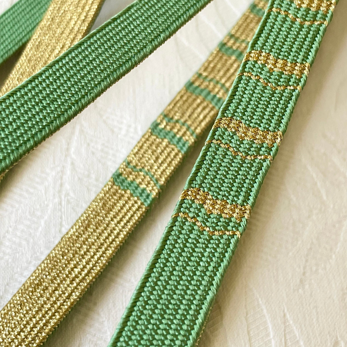 Obijime Belt Flat Double Sided in Gold and Mint Silk