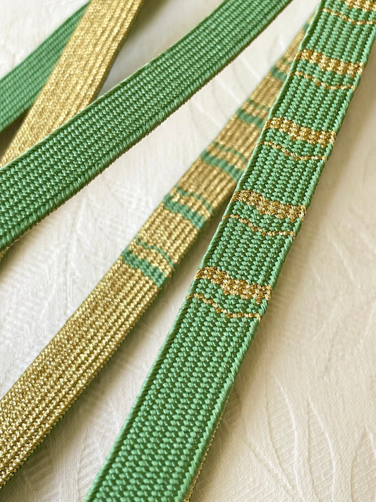 Image Obijime Belt Flat Double Sided in Gold and Mint Silk
