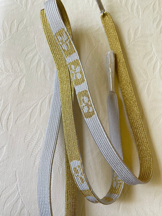 Himo Belt Flat Double Sided Ice and Gold in Silk with Flowers