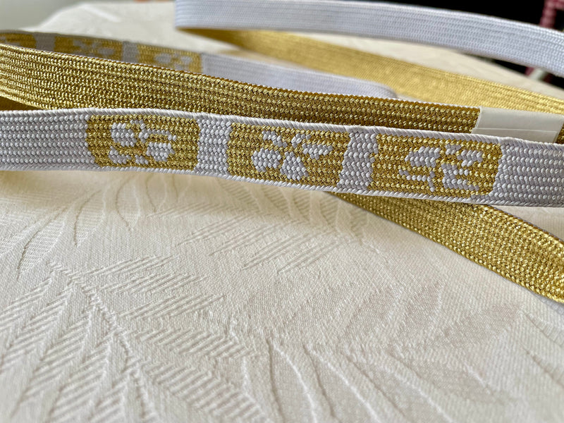 Himo Belt Flat Double Sided Ice and Gold in Silk with Flowers