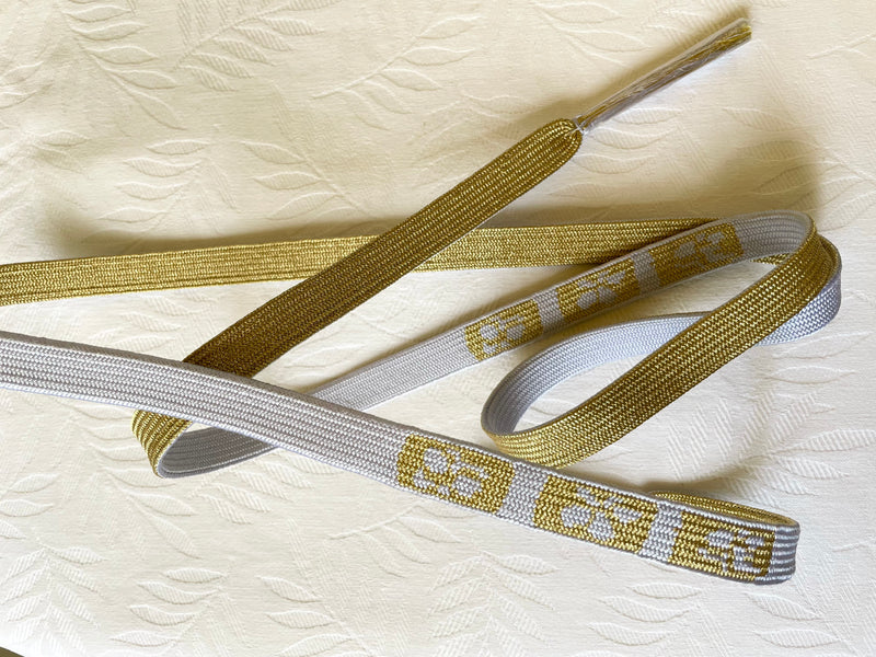 Himo Belt Flat Double Sided Ice and Gold in Silk with Flowers