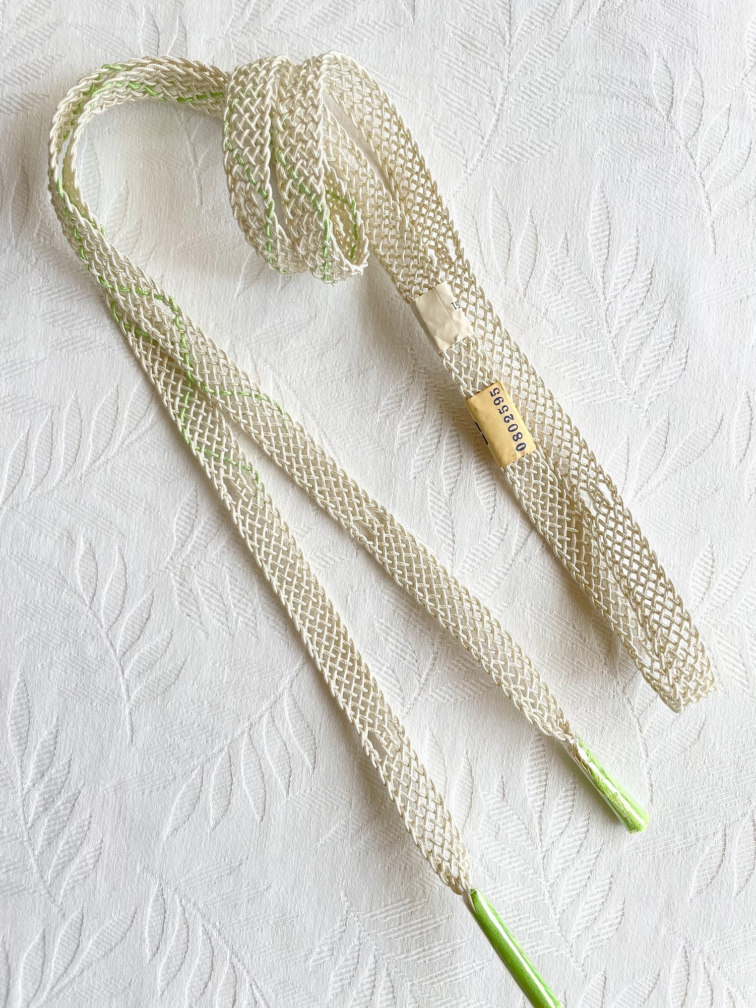 Obijime Belt Summer Braid White and Neon Green in SIlk